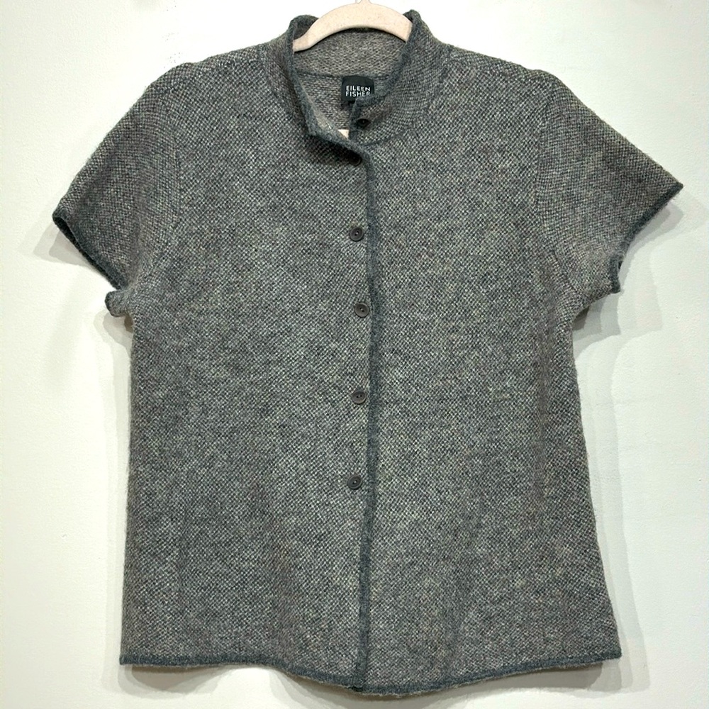 Eileen Fisher alpaca, merino wool blend short sleeve cardigan